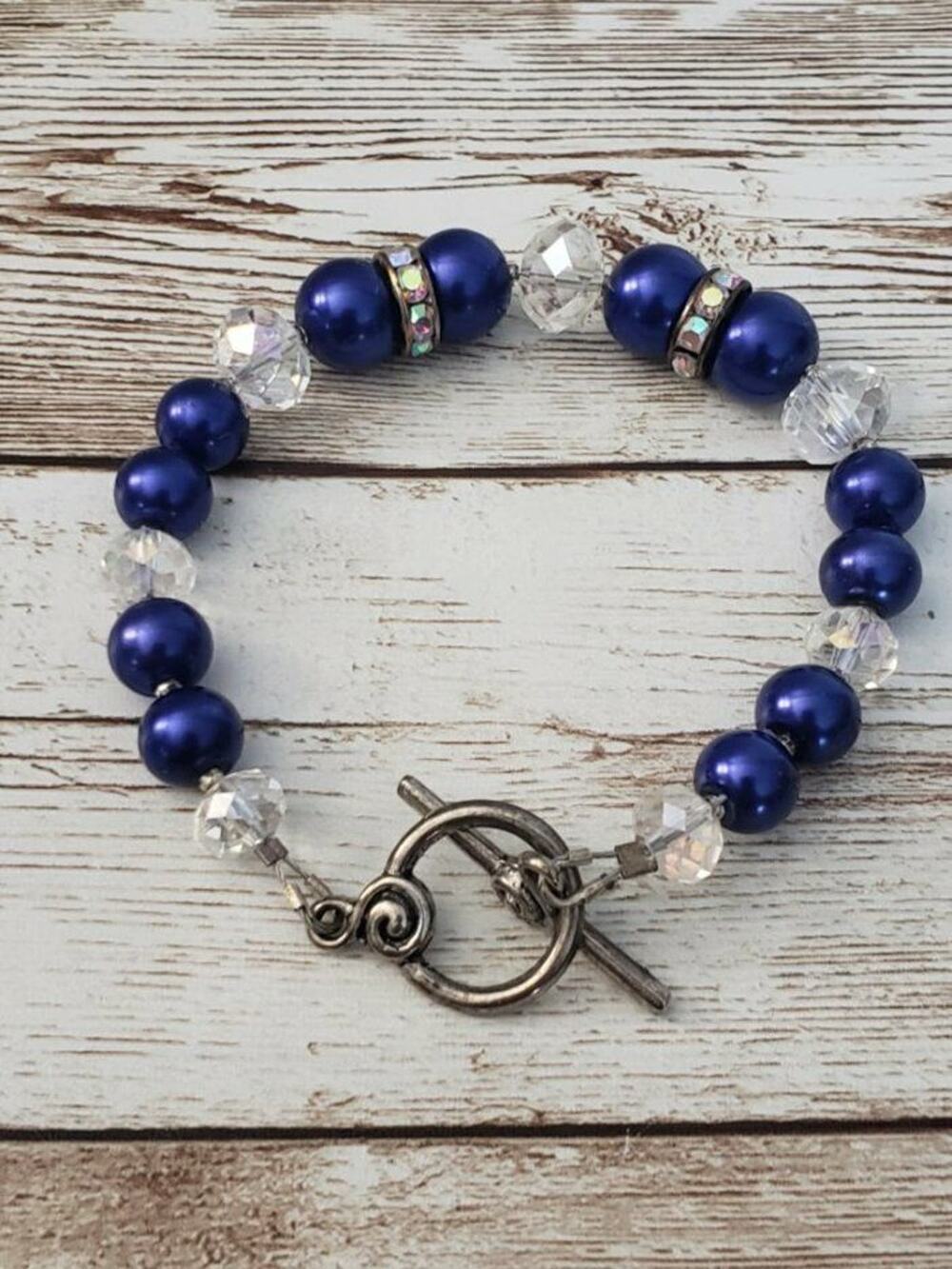 Vintage Bracelet Blue & Clear Beaded Bracelet
